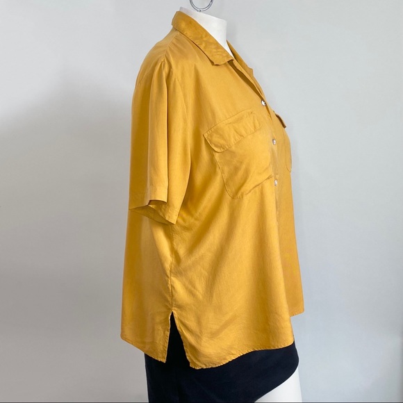 Vintage 90s Y2K mustard marigold silk blouse 1X - Picture 6 of 9